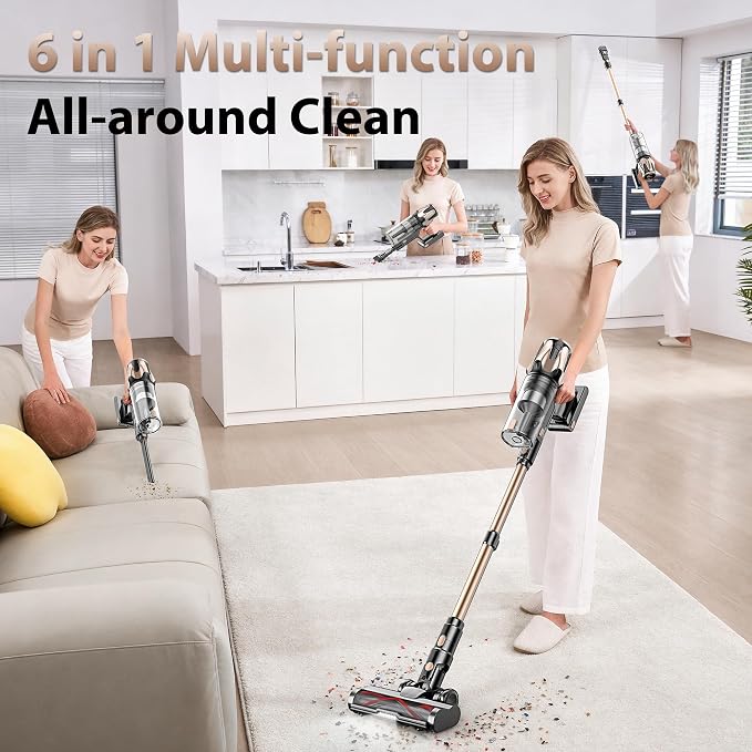 Tikom V850 Cordless Vacuum Cleaner for Home, 50000Pa/550W 70Mins Stick Vacuum with LED Touch Screen, 1.8L Dust Cup, Charging Wall Dock, Anti-Tangle, Lightweight Vacuum for Pet Hair, Hard Floor, Carpet