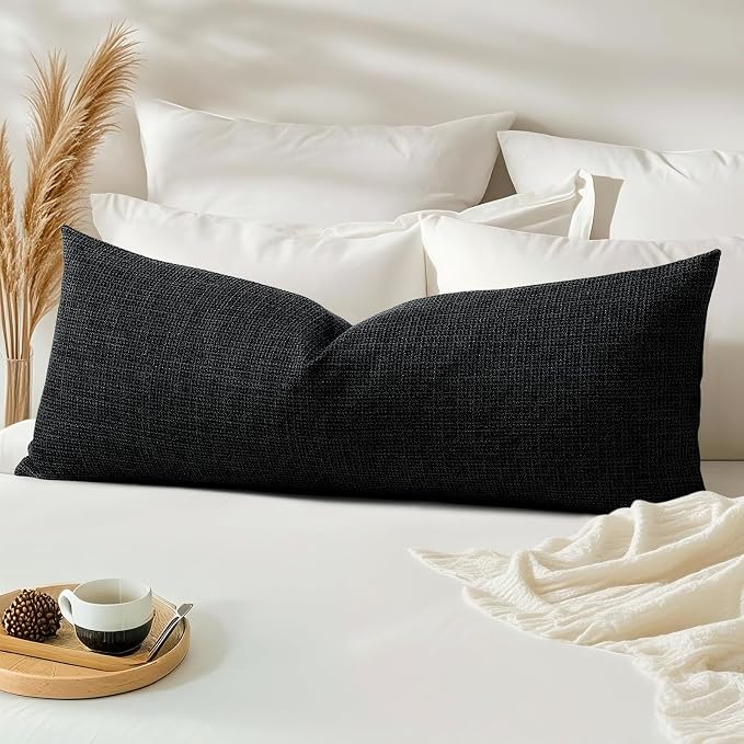 OTOSTAR Linen Throw Pillow Cover Set of 1 Decorative Long Lumbar Pillowcase Rectangle Cushion Cover 14x36 Inch for Home Decor Sofa Bedroom Car 35 x 90CM Black