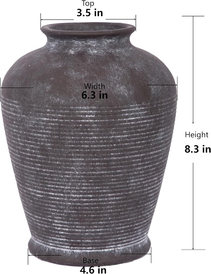 8.3" Brown Ceramic Vase, Small Rustic Vase with Bottle Shape | Textured ceramic vase in dark brown; small decorative vase for dried stems, pampas grass, shelves, mantels and tables