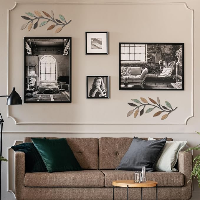 Zhengmy 2 Pcs Metal Leaf Wall Art Vine Branch Decor,Classic Color | Olive Branch Metal Decor for Living Room Hallway, Symmetrical Leaf Pair for Doorway Entryway, Lightweight Hanging Art Design