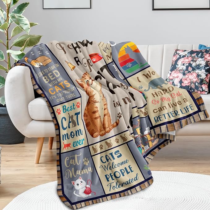 Cat Gifts for Women, Cat Lover/Mom/Lady Gifts Throw Blanket 50"x60" | Cat Blanket for Women, Cat Themed Gifts for Birthday/Christmas Soft Throw Blanket