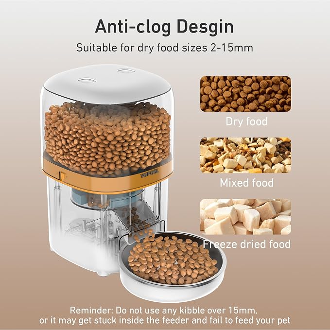 Automatic Cat Feeder, 3L Cat Food Dispenser with Anti-Jam Design, Over 180-day Battery Life, 1-6 Meals Per Day with Stainless Steel Cat Bowl, Keep Dry Food Fresh, Timed Pet Feeder Also for Small Dog