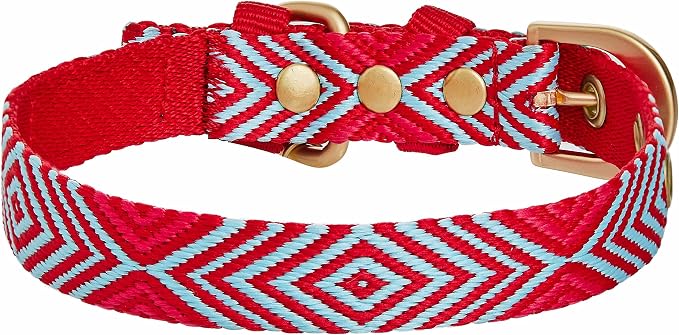 Blueberry Pet Southwestern Tribal Lozenges Stylish Red Adjustable Dog Collar with Metal Buckle, Neck 19.5-26", for Large Breed