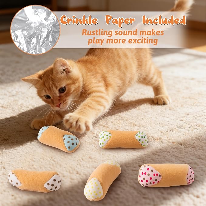 MALLMALL6 Catnip Toys for Cat - 5Pcs Cannoli Crinkle Paper Sound Catmint Toy Gift for Indoor Kitten, Teething Chew Kick Interactive Kitty Supplies, Soft Italian Dessert Pet Present for Kitten Lover