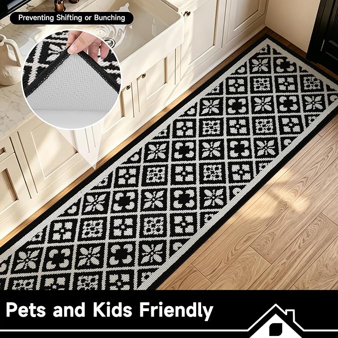Ileading Hallway Runner Rug 2.6'x12' Heavy-Duty Durable Entryway Floor Mat with Non Slip Rubber Backing for Busy Traffic Extended Indoor Doormat Machine Washable Kitchen Throw Rug for Corridor(Black)