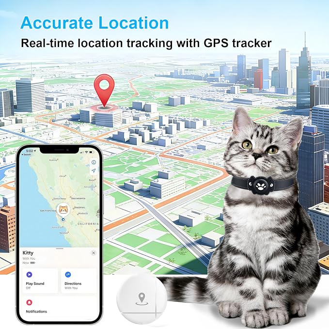 2-in-1 GPS Tracker for Cats: Smart Pet Collar with Real-Time Tracking,No Monthly Fee/Subscription (iOS & Android) Waterproof, Anti-Lost,365-Day Long Battery Life GPS Tracker Cat Collar (Blue)