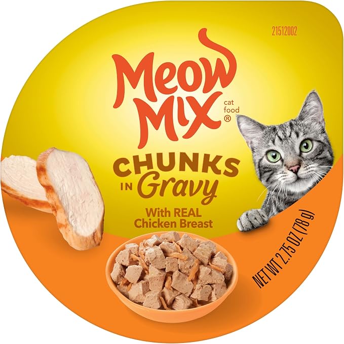 Meow Mix Chunks in Gravy, Wet Cat Food with Real Chicken Breast, 12 Cups