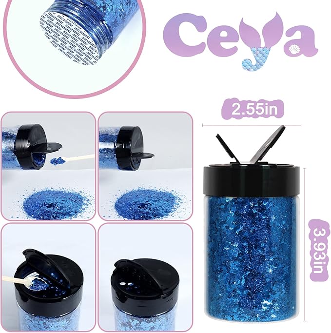 Ceya Chunky Glitter, 4.9oz/ 140g Royal Blue Craft Glitter Powder Mixed Fine Flakes Iridescent Nail Sequins for Nail Art, Hair, Epoxy Resin, Tumblers, Slime, Painting, Festival Decor
