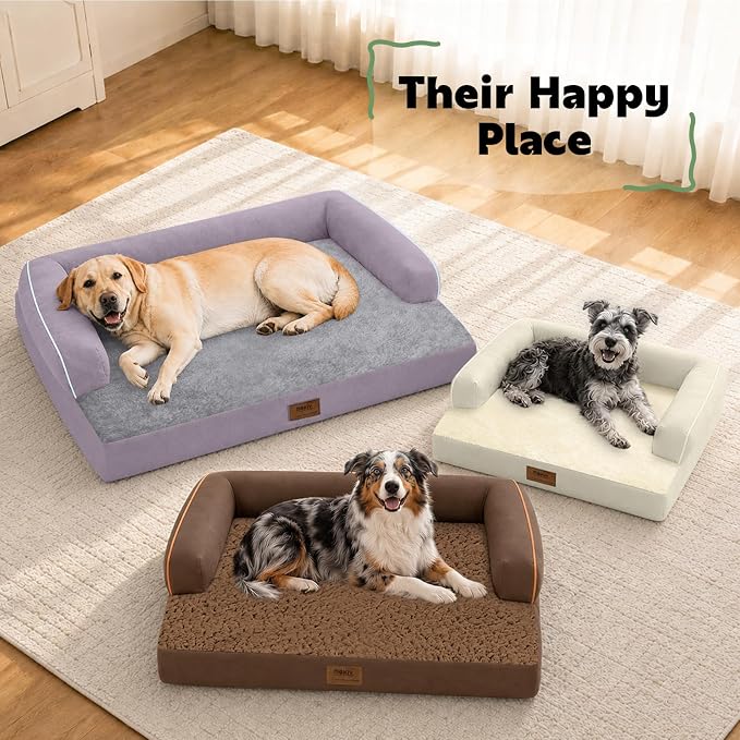 Orthopedic XL Dog Bed with Bolster for Extra Large Size Dogs | Pillow Support for Neck Relief, Egg Crate Foam, Skin-Friendly Surface, Waterproof Liner, Anti-Slip Bottom, 42 x 30 Inch