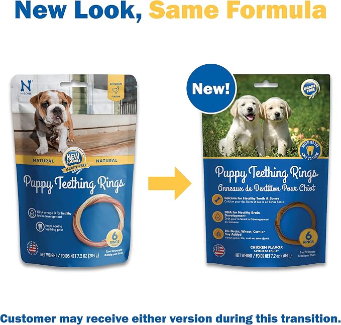 N-Bone Grain-Free Puppy Teething Rings, Chicken Flavor, Natural Puppy Teething Chews, Helps Soothe Teething Gums, Calcium Enriched, 6 Rings