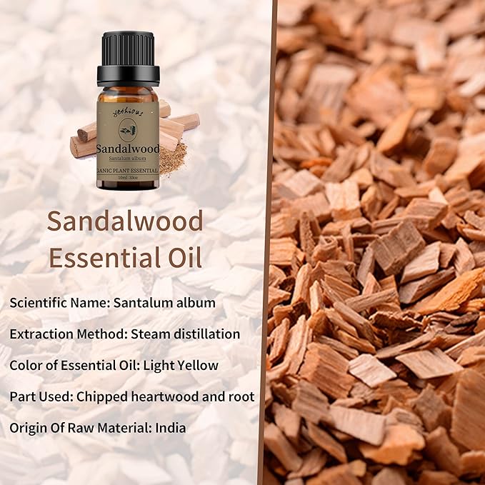 yethious Jasmine Chamomile Sandalwood Essential Oil Set Organic 100% Pure 3 Pack Chamomile Essential Oils for Aromatherapy & Diffuser