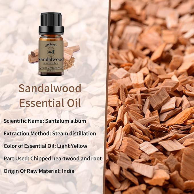 yethious Chamomile Sandalwood Essential Oil 100% Pure Organic Chamomile Essential Oil Set for Diffuser Aromatherapy Candle - 2 Pack 10ML