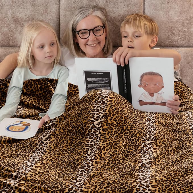 Bnuitland Leopard Print Flannel Blanket, Large Size 108x90 Inches for Bed Couch Travel, 300 GSM Double Sided Cheetah Print Super Soft Fuzzy Fluffy Fleece Blanket for Adults