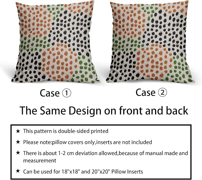 Black Orange Green Pillow Covers 20x20 Set of 2 Fall Colored Art Dot Decorative Throw Pillows Trendy Print Outdoor Pillowcase Holiday Seasonal Cushion Cover Linen Pillow Case Decor for Sofa Couch Bed