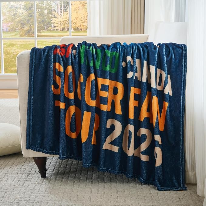Soccer Fan Tour 2026 Throw Blanket, Soft Flannel Football Season Blanket for Couch Bed, Game Day Soccer Gift for Men Women Kids