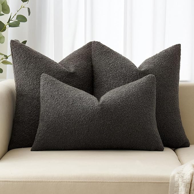 MIULEE 18x18 Decorative Lumbar Boucle Couch Pillow Covers Dark Coffee | Set of 2 Textured Neutral Throw Pillow Covers, Accent Solid Pillowcases, Sofa Living Room Home Decor