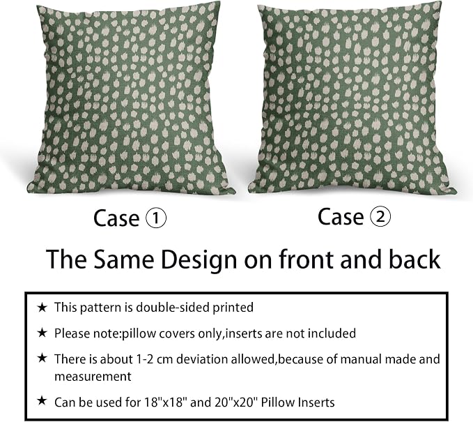 Sage Green Cream Dots Pillow Covers 18x18 Set of 2 Boho Design Polka Dot Throw Pillows Modern Trendy Print Outdoor Decorative Pillowcase Square Linen Cushion Cases Decor for Sofa Couch Bed