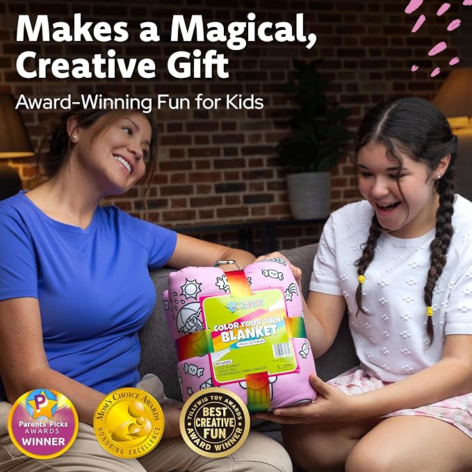 Craftikit Unicorn Coloring Blanket for Kids & Adults - 15 Markers | 40" x 60", Fabric Markers Included, Permanent Vibrant Sherpa Fleece Design, Ages 3+, Machine Washable, Gift Wrapped