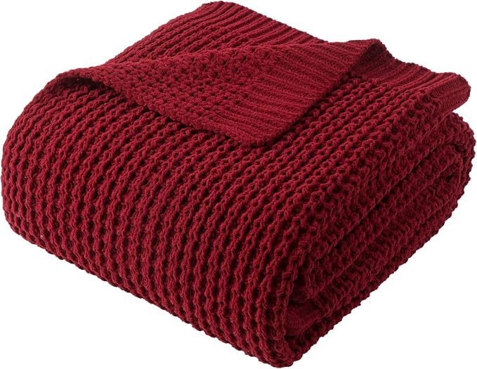 Red Throw Blanket for Couch, Soft Cozy Knit Waffle Throw Blanket 50"x60" | Chunky Chenille Throw Blanket, Decorative Christmas Throw Blanket for Bed Sofa Gifts,Modern Farmhouse Knitted Style