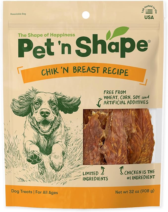 Pet 'n Shape Chik 'n Breast Jerky Dog Treats - 2 Pound | Premium chicken breast recipe, Limited ingredients, Wheat and soy free, Training reward, For all life stages, High protein