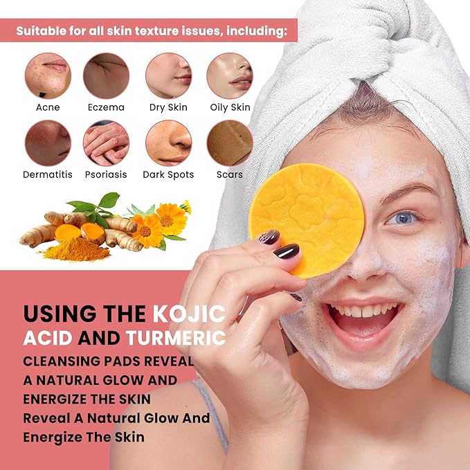 Turmeric Kojic Acid Cleansing Pads: Turmeric Cleansing Pads for Dark Spots and Exfoliating Face Scrub Pad for Deep Cleansing Oil Control Shrink Pore Mild Formula for All Skin Types (40PCS)
