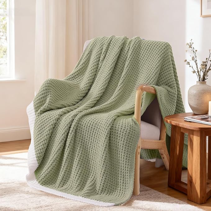 Soft Throw Blanket for Couch-Cozy Reversible Knitted Blankets | Lightweight Warm Fluffy Decor for Women, Mom, Her & Girls, Sofa, Chair, Bed, 50x60in, Pineapple Stitch,Sage Green
