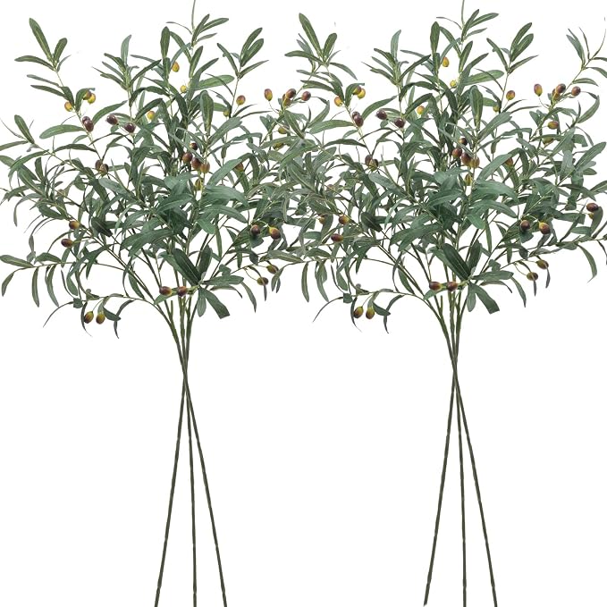 SHACOS 6 PCS Fake Olive Branches for Vases 39" Tall Long Greenery Stems Faux Olive Tree Branches Artificial Olive Leaf Stems with Olive Fruits Fake Plant for Home Wedding Greenery Decor