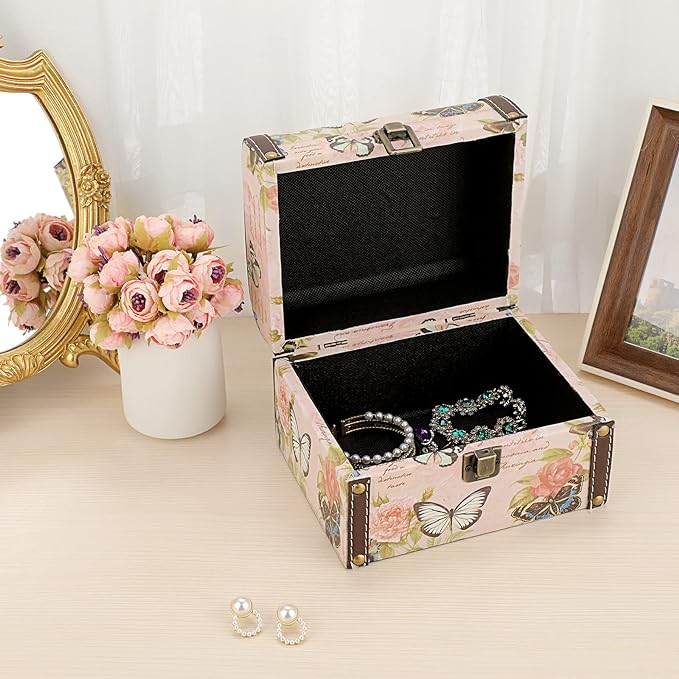 ELLDOO Butterfly Treasure Chest Box, Wooden + PU Leather Storage Decorative Box for Jewelry Trinkets, Keepsakes box for Girls Women Gifts