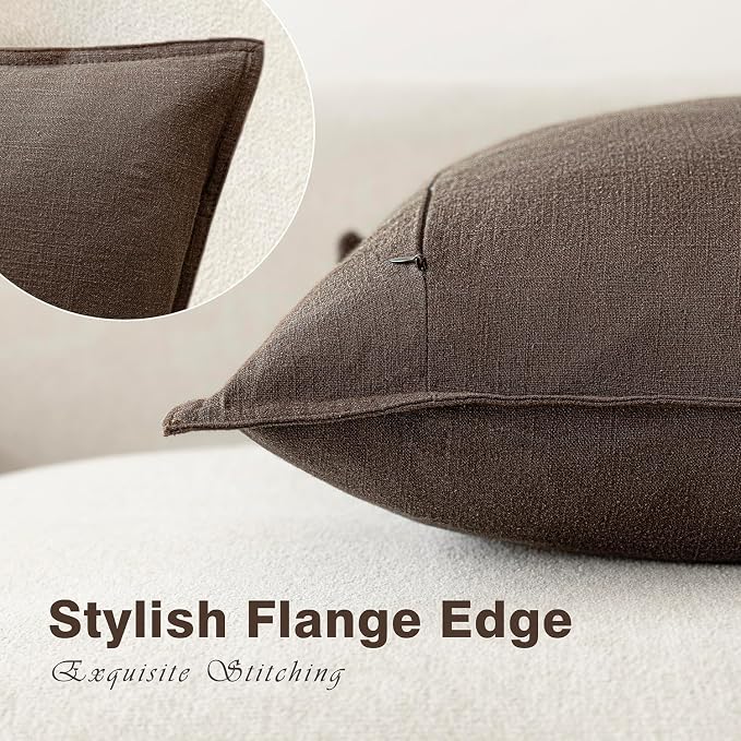 Foindtower Pack of 2, Decorative Linen Soild Throw Pillow Covers Soft Accent Cushion Case Boho Farmhouse Neutral Pillowcase for Couch Sofa Bedroom Living Room Home Decor 12 x 20 Inch Reddish Brown