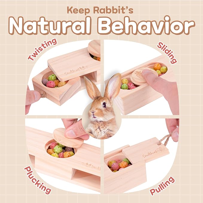 SoulThink® Advanced Interactive Wooden Pet Rabbit Toys - Sniff n' Snack Bunny Chew Toys for Rabbit Treats, Suited for Chinchilla Foraging, Guinea Pigs Boredom, and Hamster Enrichment (2 Set)