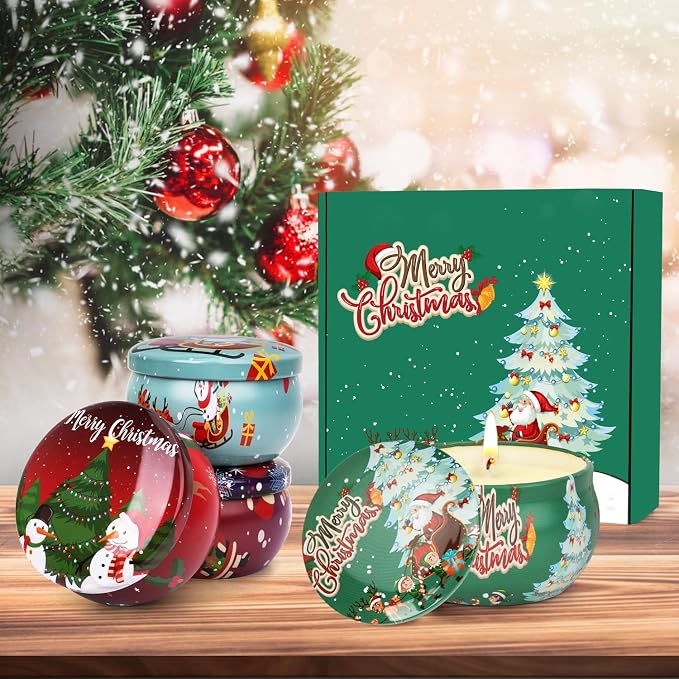 Christmas Candles Set, Christmas Scented Candle Gifts for Women, 4 Pack Small Aromatherapy Candle for Home Scented,Stocking Stuffers for Coworker Friends Teacher Adults Birthday Party