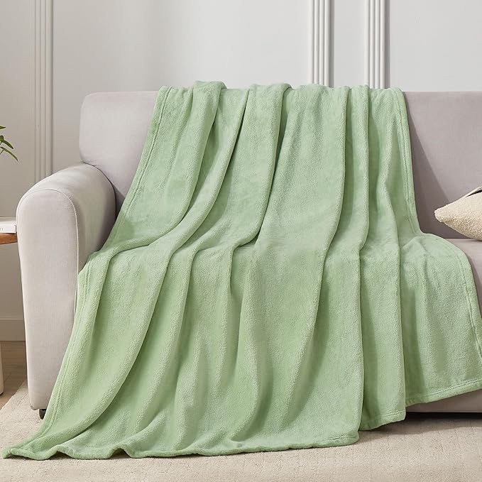 Hansleep Twin Sage Green Fleece Blanket, Soft Flannel Bed Blanket | Fuzzy Cozy Blanket 60x80 Inches, Multi-use for Bed, Sofa, Couch, Travel, Camping, All Season Warm Lightweight Cover