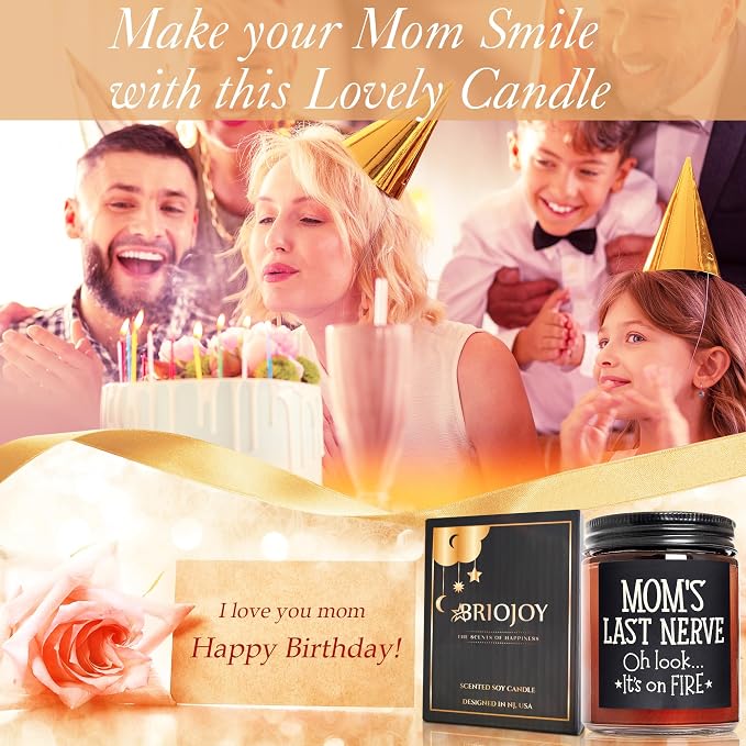 Funny Gift for Mom - Mom's Last Nerve Candle - Best Mom Gifts for Birthday Mothers Day - Relaxing Calming Stress Relief Gifts for Women Wife - Lavender Vanilla Scented Soy Jar Candle for Home