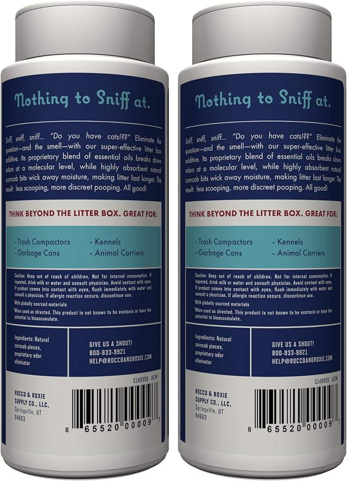 Rocco & Roxie Litter Box Odor Eliminator, 12 oz, 2-Pack | Corncob & essential oil formula; non-toxic, 100% plant-based & biodegradable; extends time between scoops; multi-cat homes