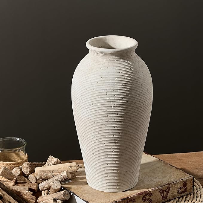 Vanselia Ceramic Flower Vase Home Decor - Large Tall Farmhouse Table Vases Rustic Vintage Living Room Kitchen Bedroom Decorations for House Book Shelf Office Coffee Desk Dining Fireplace (12" Rustic)