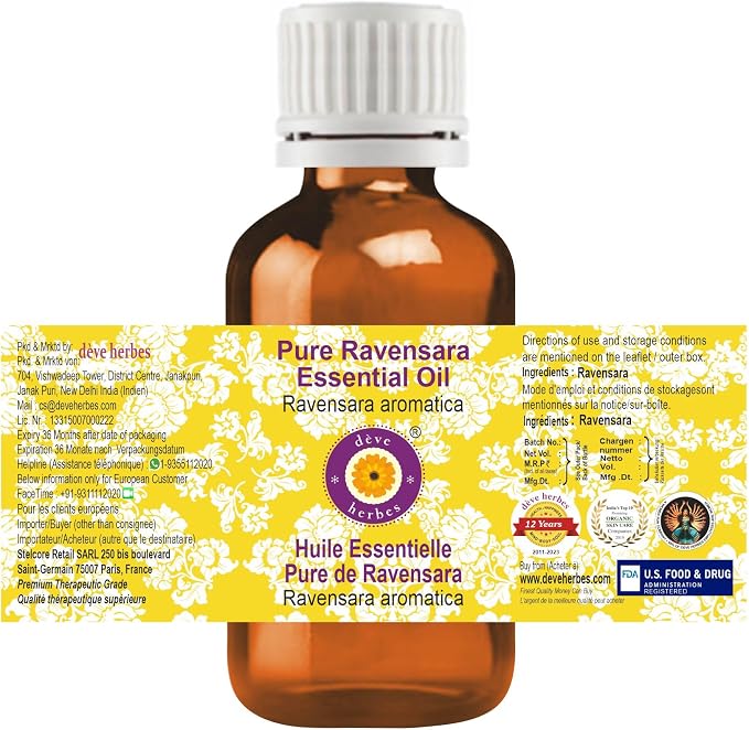 Deve Herbes Pure Ravensara Essential Oil (Ravensara aromatica) Steam Distilled 2ml (0.06 oz)
