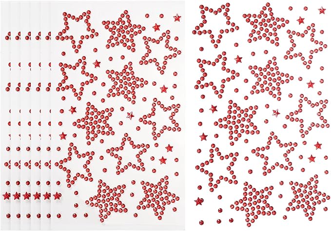 PATIKIL 6Sheets Star Face Gems, Self Adhesive Hair Gems Stickers Face Stickers for Women Eye Hair Body Festival Makeup Rave Accessories, Red