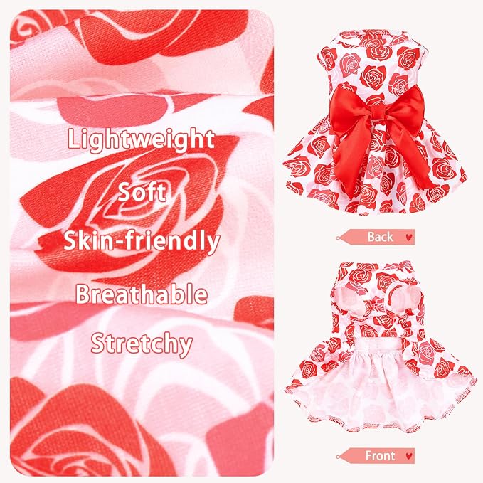 PUPTECK Floral Dog Wedding Dress Cute Small Dog Clothes with Bow Rose M | Puppy Doggie Pet Clothes Outfits Apparel Costume for Wedding Anniversary Birthday Photoshoot for Small Medium Large Dogs Girl