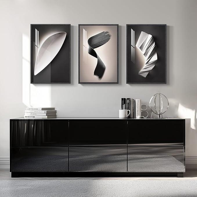 3 Piece Framed Modern Wall Art Sets, Abstract Black and White Line Geometric Decor Prints Paintings, Contemporary Luxury Artwork for Bedroom, Bathroom, Living Room and Office 16x24 Inch