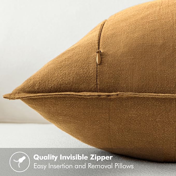 MIULEE Decorative Linen Euro Sham Pillow Covers 22x22 Inch Hazel | Boho Farmhouse Neutral Couch Throw Pillows for Bed, Pack of 2 Accent Modern Pillowcases, Sofa Livingroom Home Decor