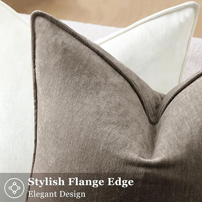 decorUhome Chenille Dark Grey Velvet Throw Pillow Covers 18x18 Set of 2 | Fall Soft Couch Decorative Modern Farmhouse Pillow Cases with Elegant Design for Sofa Bed Living Room Home Decor