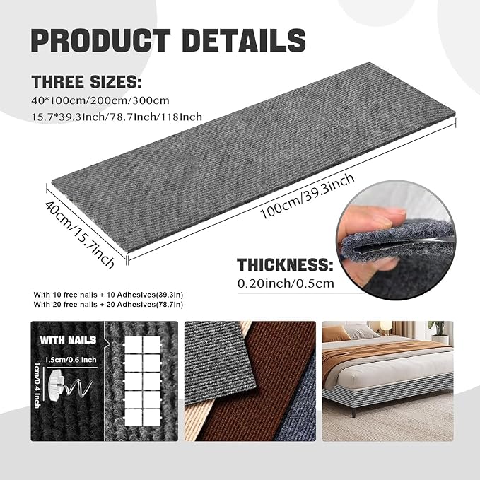 Cat Scratch Couch Furniture Protector Pad from Cat Claws, Grey, 39.3x15.8In | Heavy-Duty Cat Scratch Deterrent for Furniture, DIY Climbing Cat Scratcher for Sofa Corners, Walls, Doors-with 10 Pins