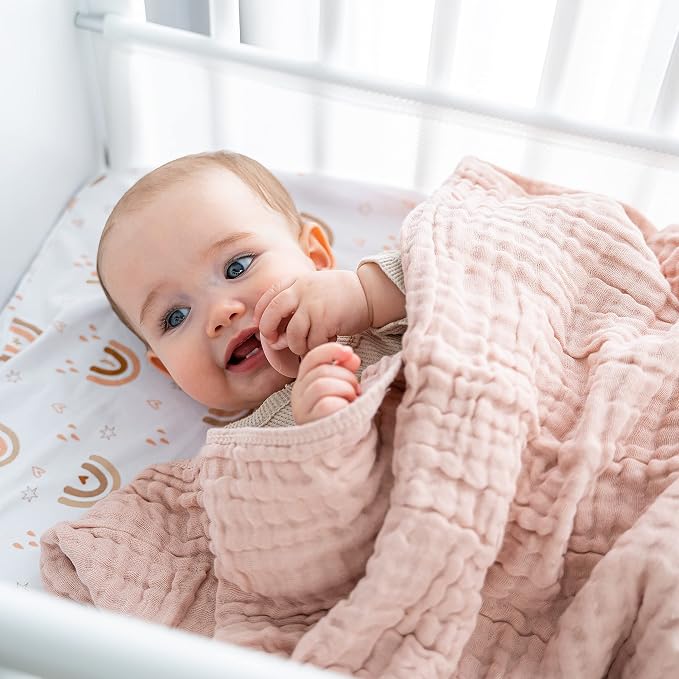 Comfy Cubs Muslin Baby Blanket 40" x 40" L - Swaddle Blankets Blush | Soft, Lightweight, 6-Layer Cotton Breathable Baby Blankets - Comfortable, Gentle & Versatile Cotton Baby Blankets for Sleep