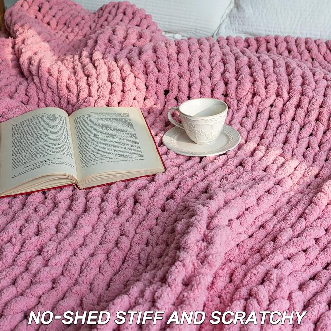 Chunky Knit Blanket - Luxury Soft Cozy 40 * 50 Throw Blanket,100% Woven Blanket Rope Knot Throw Blanket for Couch, Sofa, Home Decor, Gift - Machine Washable (Pink, 40 * 50)