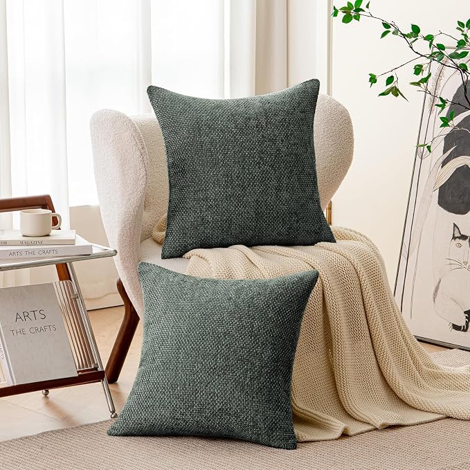 a moment Christmas Dark Green Chenille Throw Pillow Covers 20x20 Inch Pack of 2 Modern Decorative Throw Pillow Covers Farmhouse Cross Covers Home Decor for Sofa Bedroom Living Room