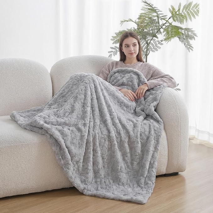 Fluffy Reversible Faux Fur Throw Blanket Thick Warm Blankets Cozy for Couch | Soft Plush Machine Washable Bed Home Decor, Large 50x70 Inch, for Women Men