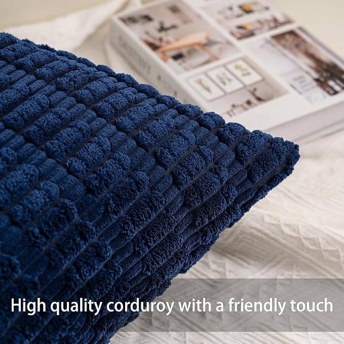 Aegero Pack of 2 Corduroy Decorative Throw Pillow Covers 20x20 Inch, Blue | Fall Soft Striped Pillow Covers Modern Farmhouse Home Decor Christmas Throw Pillow Covers for Sofa Living Room Couch Bed
