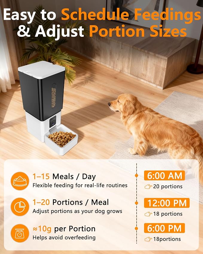 Automatic Dog Feeder, 12L Dog Food Dispenser Automatic for Large Breed | Anti-Clog 0.78inch Large Kibble, 20 Days Food Capacity, 1080P HD Camera, APP Control for Office Workers