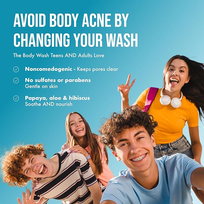 Teenology Body Wash for Teens, Avoid Acne Breakouts, Sulfate & Paraben Free, with Natural Botanical Extracts for Clear & Healthy Skin, 16 oz - (Fresh Papaya)