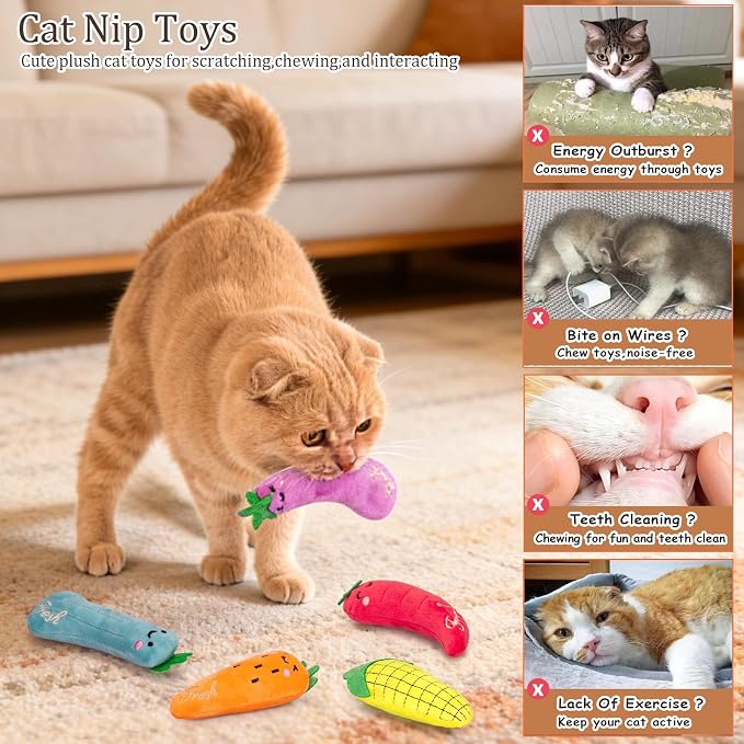 ETEKYER Catnip Cat Toys for Indoor Cats, Vegetable Shape 5 Pack
